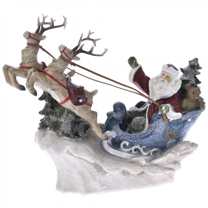  RED POLYRESIN SANTA WITH SLED 32,5X9,5X25CM 