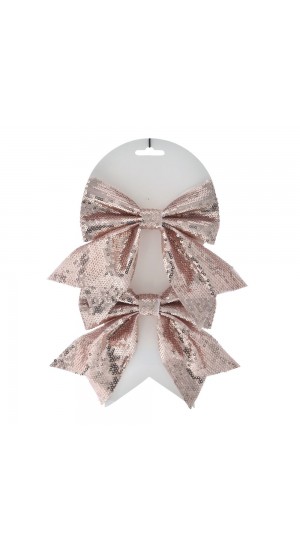  ROSE GOLD FABRIC RIBBON 14X14CM SET 2 WITH TINSEL