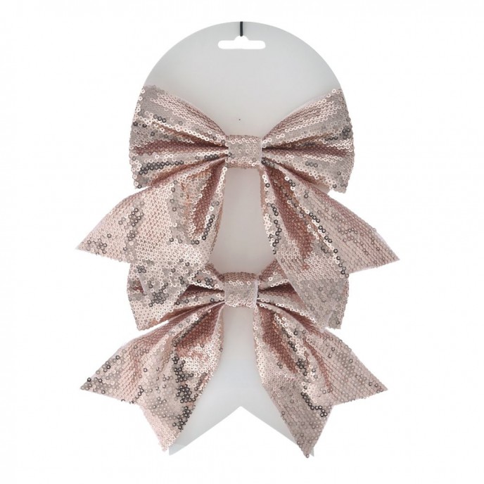  ROSE GOLD FABRIC RIBBON 14X14CM SET 2 WITH TINSEL 