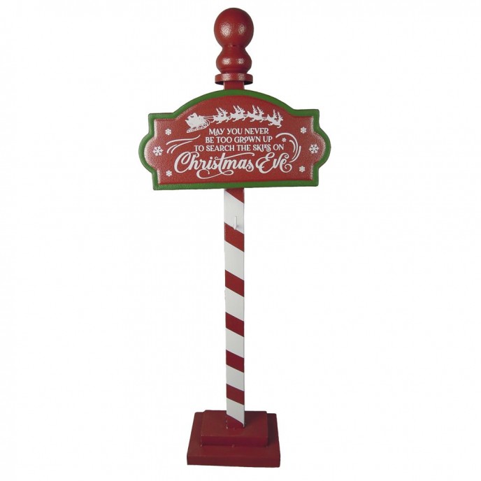  XMAS RED METAL SIGN ON POLE 34X13X89CM 