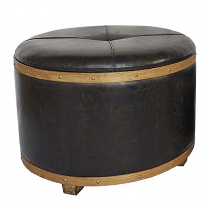  BROWN ARTIFICIAL LEATHER STOOL D 60X42 CM WITH WOODEN FRAME 