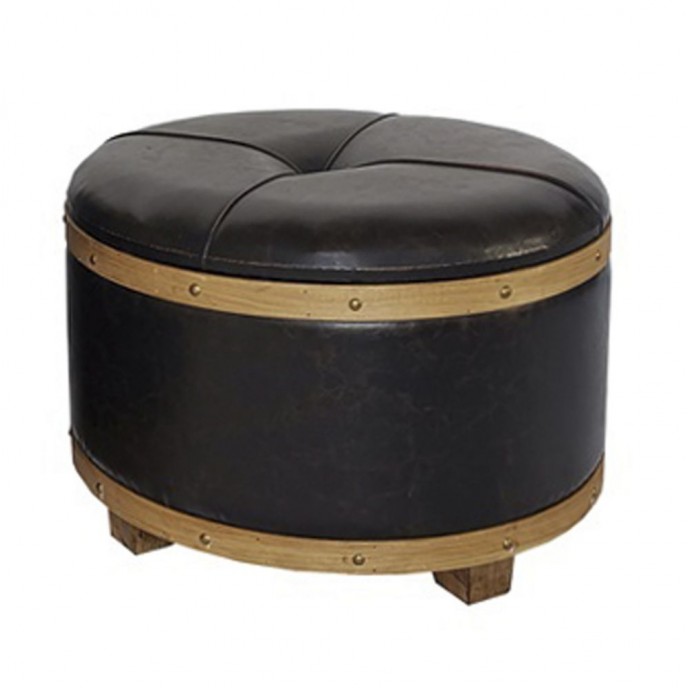  BROWN ARTIFICIAL LEATHER STOOL D48X36 CM WITH WOODEN FRAME 