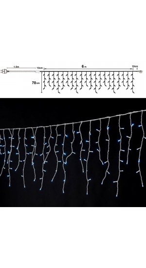  300LED ICICLE CURTAIN LIGHTS CLEAR ICE WHITE 600X70CM 8FUNCTIONS OUTDOOR