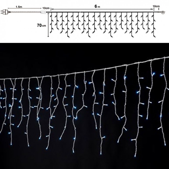  300LED ICICLE CURTAIN LIGHTS CLEAR ICE WHITE 600X70CM 8FUNCTIONS OUTDOOR 