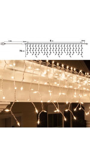  300LED ICICLE CURTAIN LIGHTS CLEAR WHITE 600X70CM 8FUNCTIONS OUTDOOR