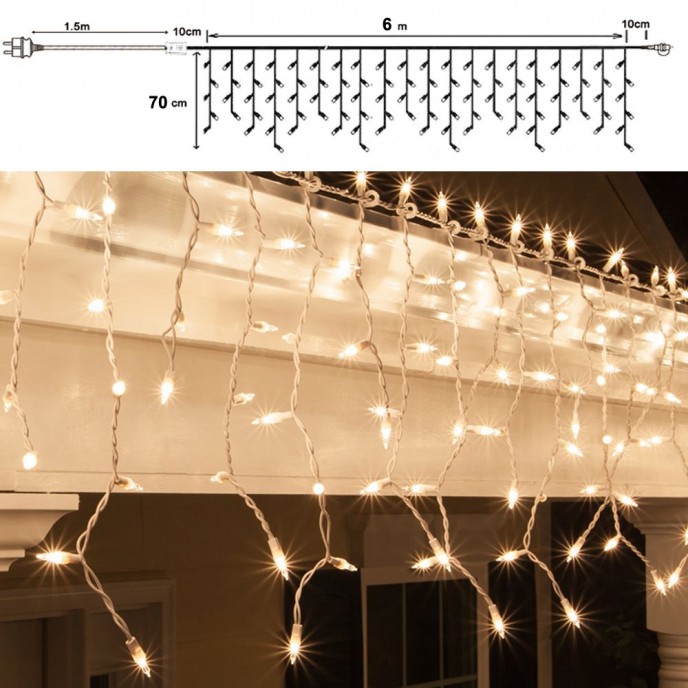  300LED ICICLE CURTAIN LIGHTS CLEAR WHITE 600X70CM 8FUNCTIONS OUTDOOR 