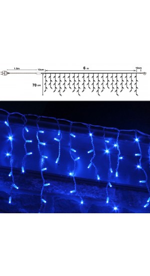  300LED ICICLE CURTAIN LIGHTS CLEAR BLUE 600X70CM 8FUNCTIONS OUTDOOR