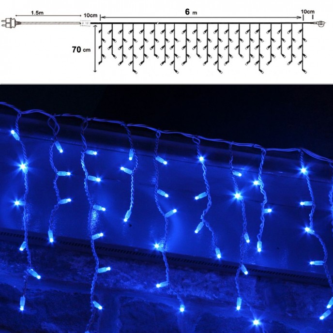  300LED ICICLE CURTAIN LIGHTS CLEAR BLUE 600X70CM 8FUNCTIONS OUTDOOR 