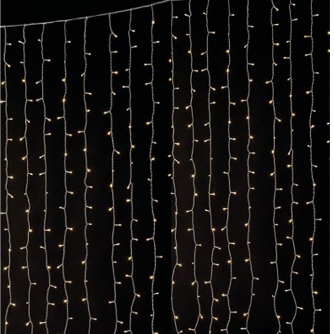  900LED ICICLE CURTAIN LIGHTS CLEAR WHITE 3X3M CONNECTABLE OUTDOOR 