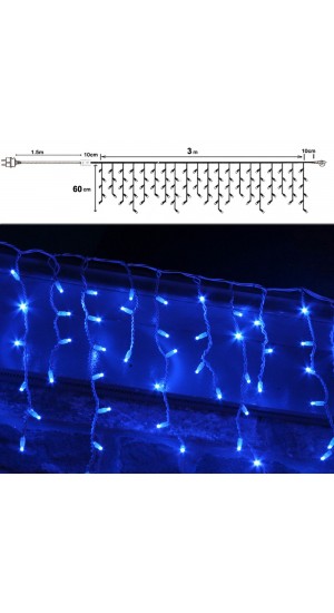  150LED ICICLE CURTAIN LIGHTS CLEAR BLUE 60X300CM CONNECTABLE OUTDOOR