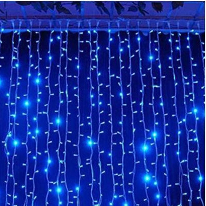  200LED ICICLE CURTAIN LIGHTS CLEAR BLUE 2X1M CONNECTABLE OUTDOOR 