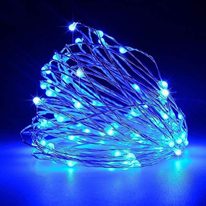  50 MICRO LED BATTERY STRING LIGHT SILVER BLUE STEADY 2.5M 