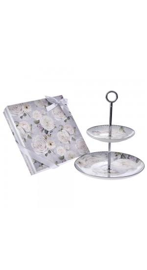  2-TIER CAKE STAND IN A GIFT BOX 23X23X4,8 SILVERY ROSE