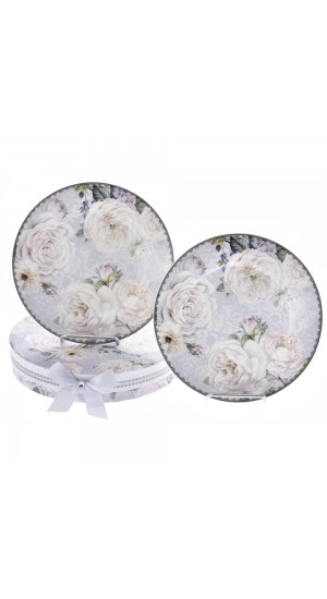  CAKE PLATE SET 2 IN A GIFT BOX 20CM SILVERY ROSE