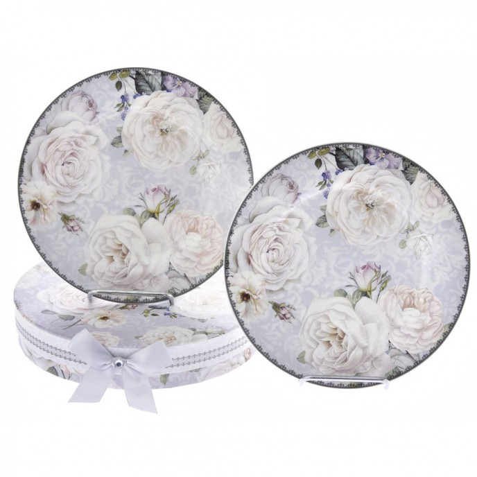  CAKE PLATE SET 2 IN A GIFT BOX 20CM SILVERY ROSE 