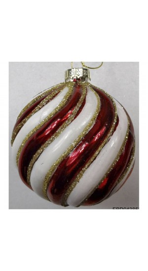  RED AND WHITE CANDY GLASS BALL ORNAMENT 8CM SET 6