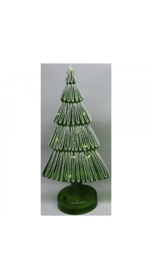  GREEN GLASS TREE 9X35CM WITH LED STRING LIGHT