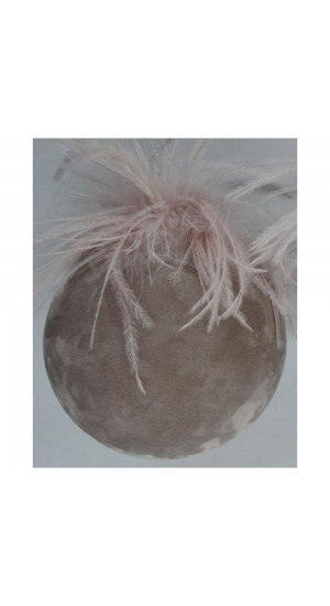  PINK GLASS BALL ORNAMENT 10CM SET 4 WITH FEATHERS