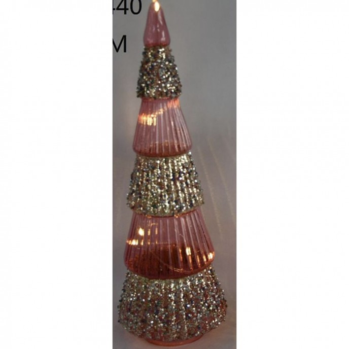  ROSE GOLD GLASS TREE 10X30CM WITH STRING LED LIGHTS 