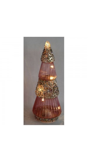  ROSE GOLD GLASS TREE 8X21CM WITH STRING LED LIGHTS