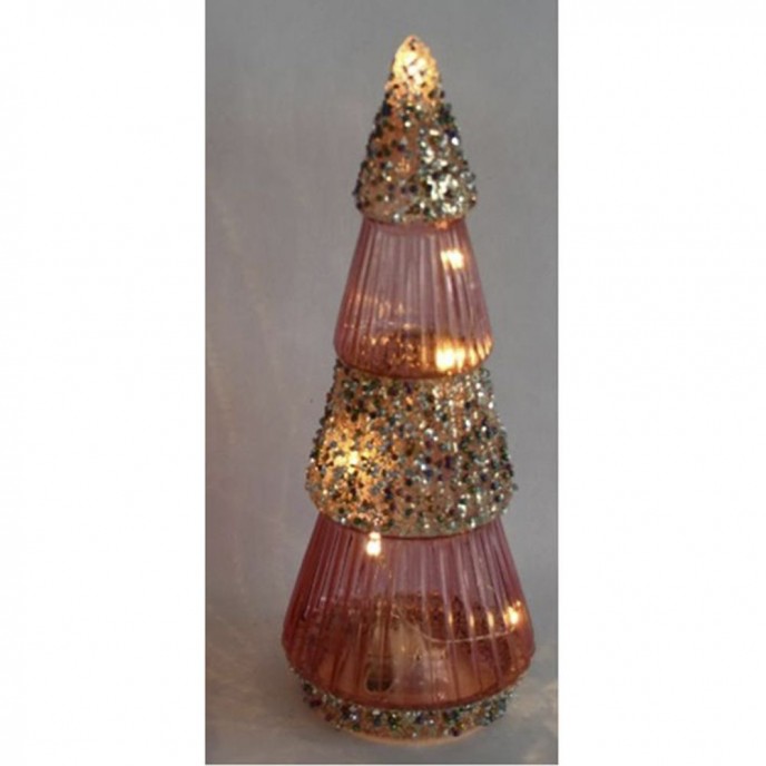  ROSE GOLD GLASS TREE 8X21CM WITH STRING LED LIGHTS 