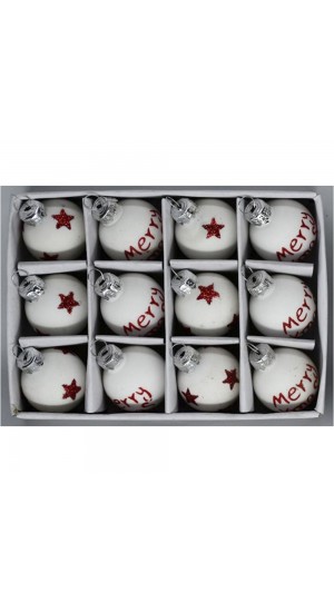  RED AND WHITE GLASS BALL ORNAMENTS 3CM SET 12