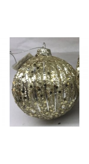  GOLD GLASS BALL ORNAMENT 8CM SET 6 WITH STARS