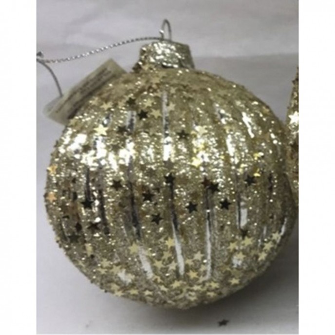  GOLD GLASS BALL ORNAMENT 8CM SET 6 WITH STARS 