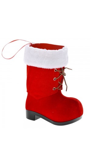  RED VELVET BOOT WITH WHITE FAUX FUR 16x10x20CM