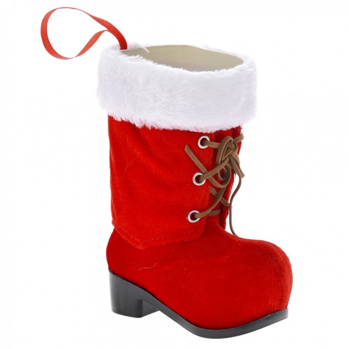  RED VELVET BOOT WITH WHITE FAUX FUR 12x6x15CM 
