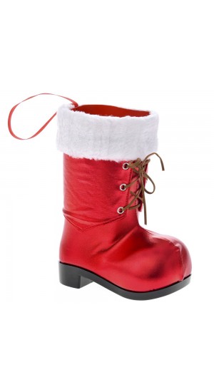  RED SHINY BOOT WITH WHITE FAUX FUR 16x10x20CM