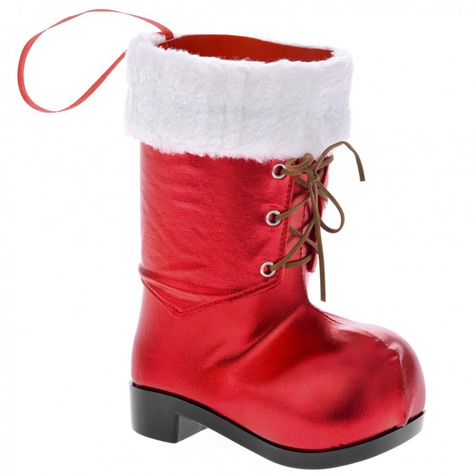  RED SHINY BOOT WITH WHITE FAUX FUR 16x10x20CM 