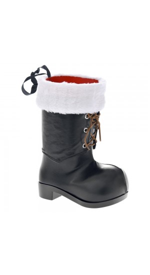  BLACK SHINY BOOT WITH WHITE FAUX FUR 20CM
