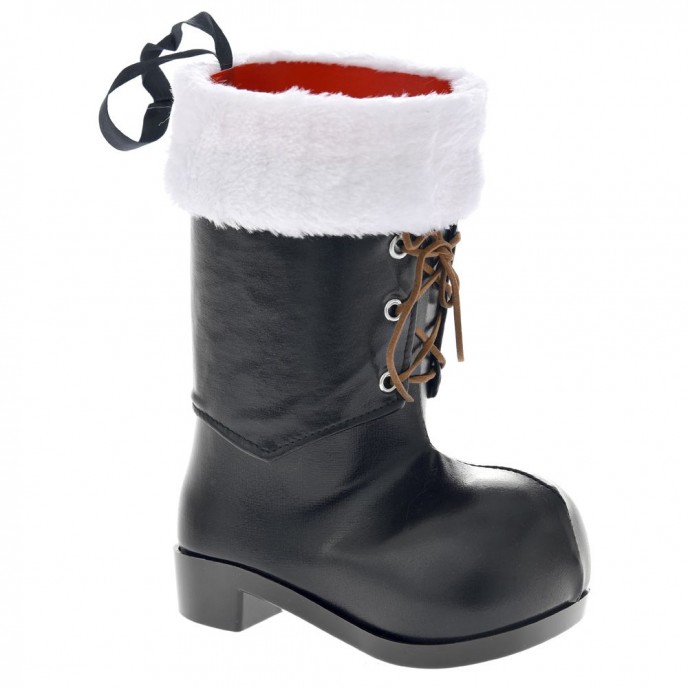  BLACK SHINY BOOT WITH WHITE FAUX FUR 20CM 