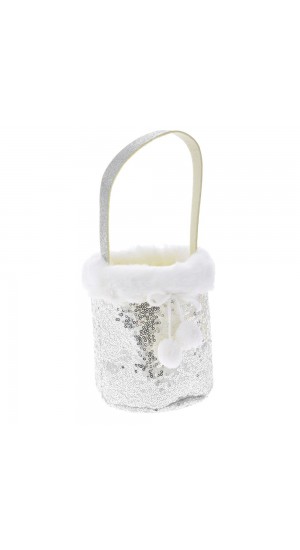  SILVER POLYESTER GIFT HAND BAG BUCKET 14X12X14CM