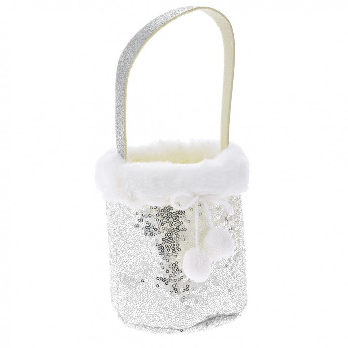 SILVER POLYESTER GIFT HAND BAG BUCKET 14X12X14CM 