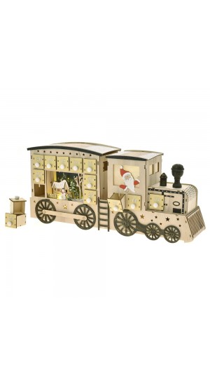  CHRISTMAS WOODEN ADVENT CALENDAR TRAIN SMALL DRAWERS AND LED LIGHTS 17Χ3Χ17CM
