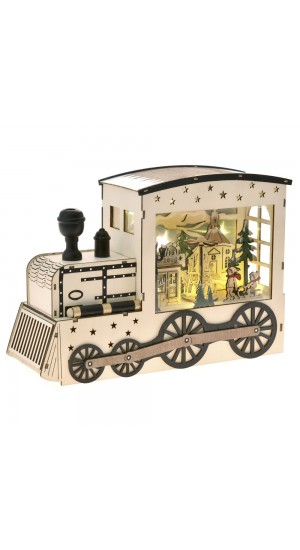  XMAS WOODEN TRAIN WITH CLOCKWORK CHRISTMAS MUSIC AND LED LIGHTS 17Χ3Χ17CM