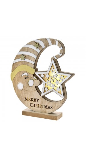  XMAS WOODEN DECORATION MOON WITH LED LIGHTS 20X4X23CM