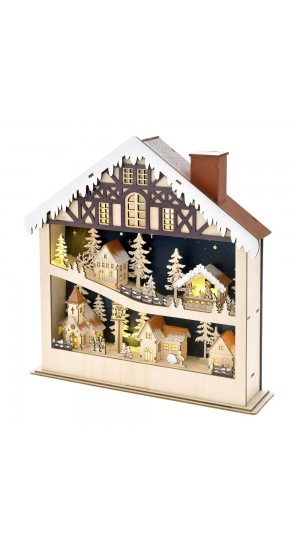  CHRISTMAS NATURAL WOOD HOUSE WITH LED LIGHTS 30X7X31CM