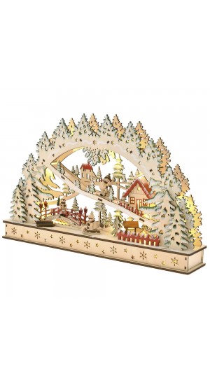  CHRISTMAS NATURAL WOOD VILLAGE WITH LED LIGHTS 45X8X29CM