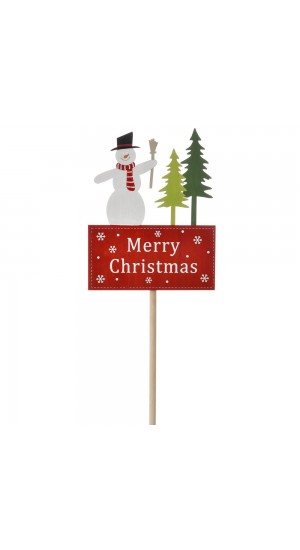  MERRY CHRISTMAS WOODEN SIGN PICK WITH SNOWMAN 15X55CM