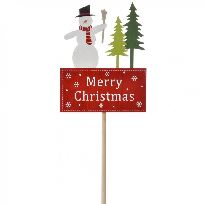  MERRY CHRISTMAS WOODEN SIGN PICK WITH SNOWMAN 15X55CM 