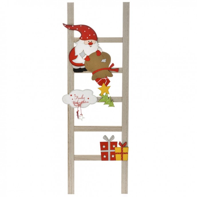  XMAS WOODEN LADDER WITH SANTA GIFTS 22.5X1.5X60CM 