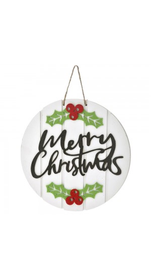  WHITE WOODEN SIGN MERRY CHRISTMAS 20CM