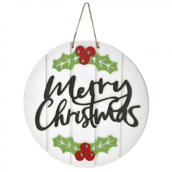 WHITE WOODEN SIGN MERRY CHRISTMAS 20CM 