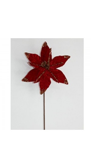  POINSETTIA DEEP RED STEM WITH GOLD EDGES 25X60CM