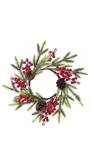  XMAS WREATH 40CM WITH RED BERRIES AND FIR BRANCHES
