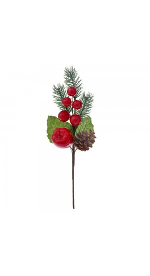  CHRISTMAS RED BERRY STEM 30CM WITH PINECONE AND APPLE