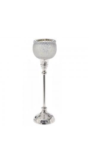  CLEAR GLASS CANDLE HOLDER WΙΤΗ SILVER METAL BASE D8X28CM
